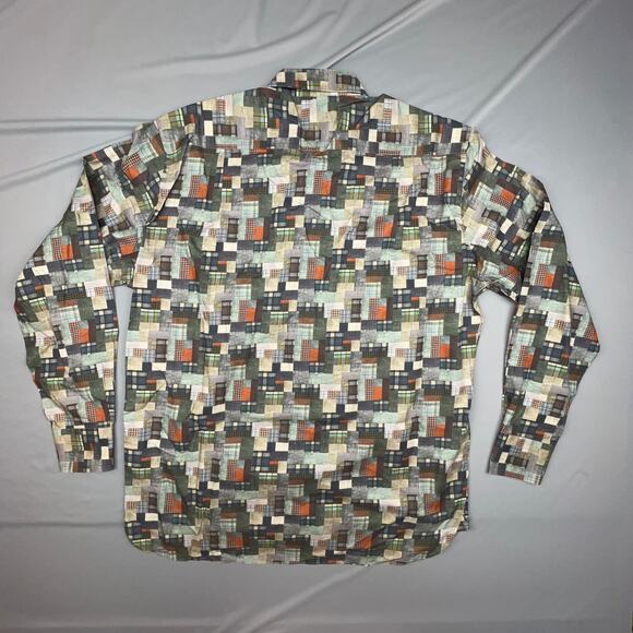 Calder Carmel Patchwork Button Up Shirt Men’s L Earth Tones Artsy - Picture 3 of 8